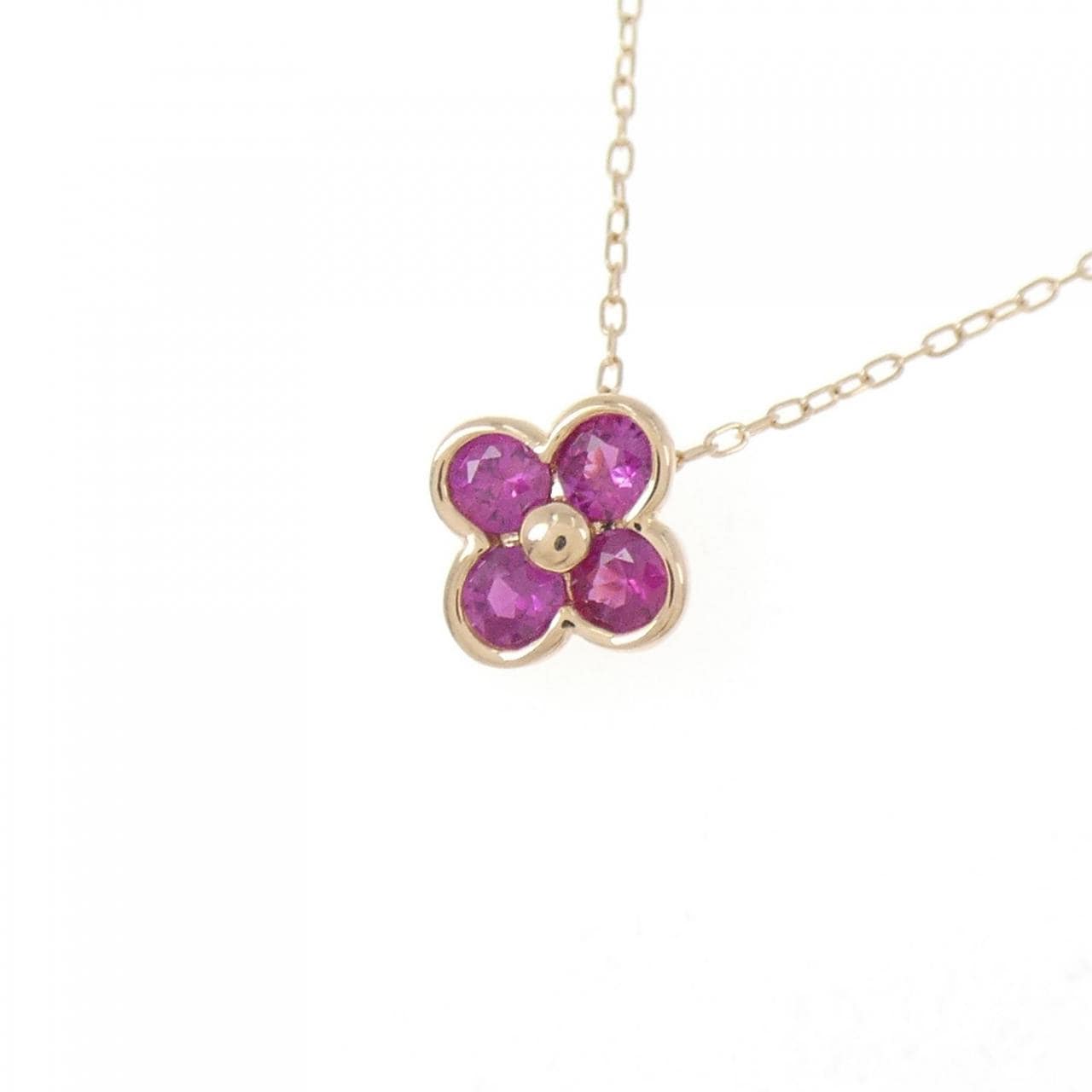 K18PG フラワー ルビー ネックレス 0.39CT