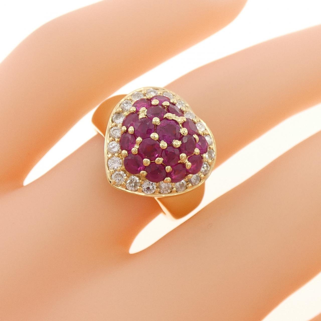K18YG ハート ルビー リング 1.64CT
