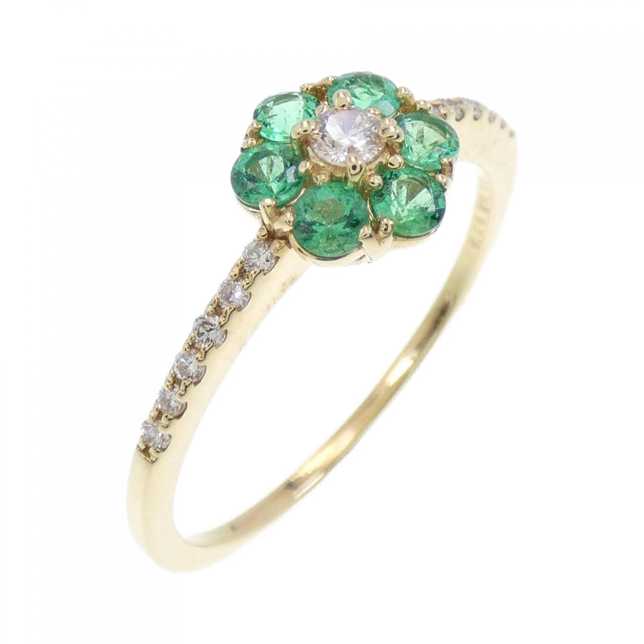 [BRAND NEW] K18YG Flower Emerald Ring 0.25CT