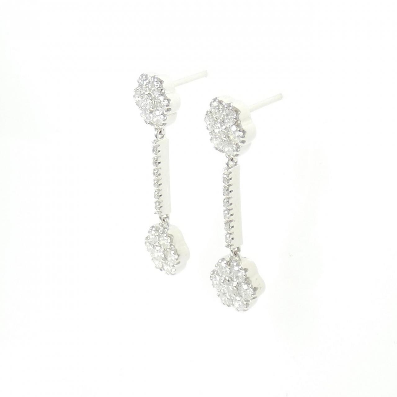 750WG フラワー ダイヤモンド ピアス 1.34CT