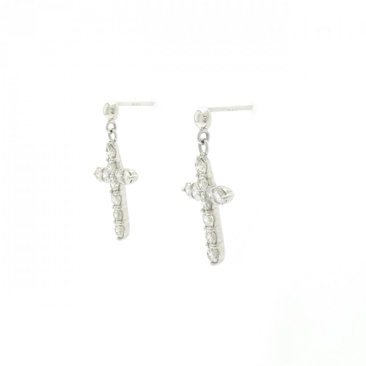 PT900 クロス ダイヤモンド ピアス 1.0CT