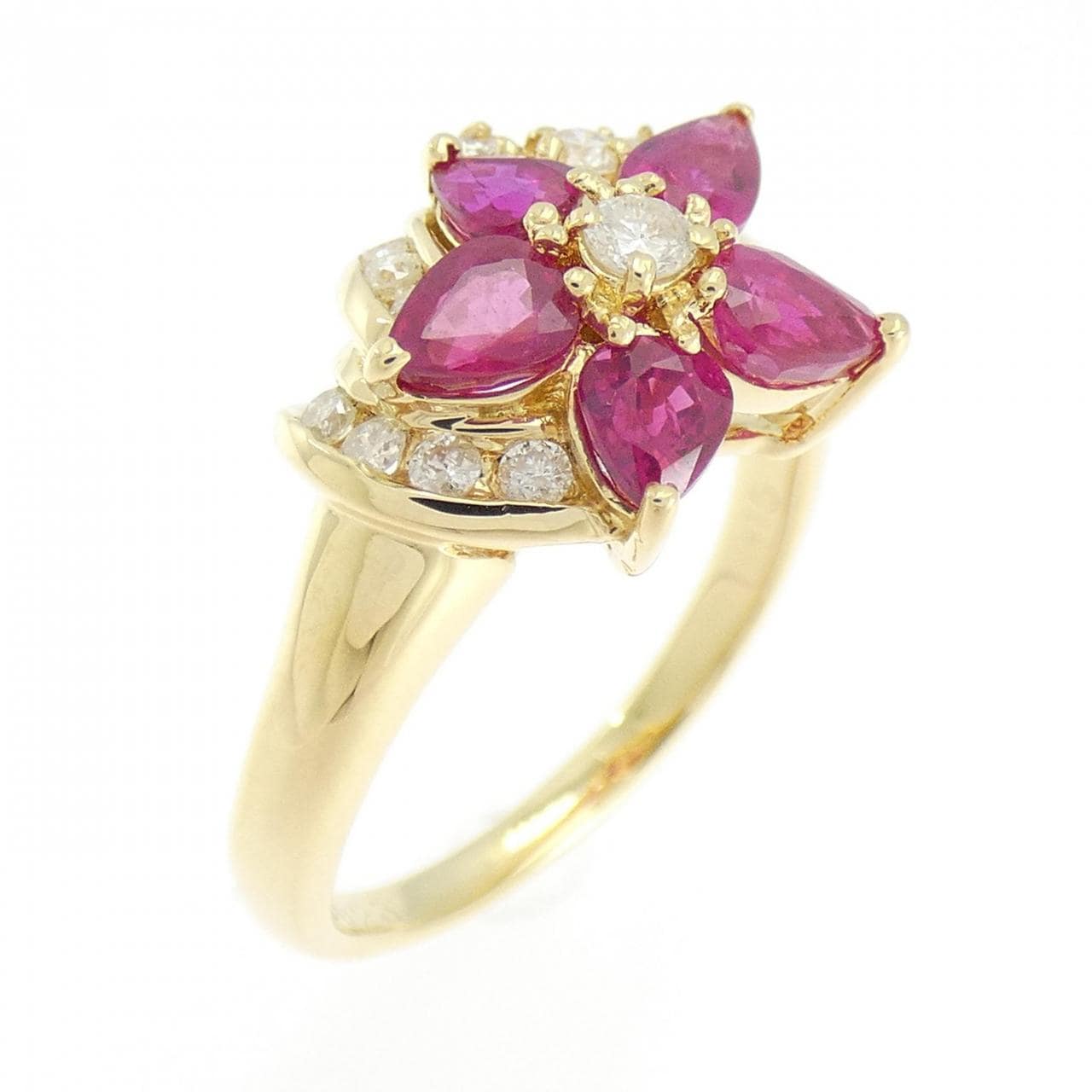 K18YG フラワー ルビー リング 1.15CT