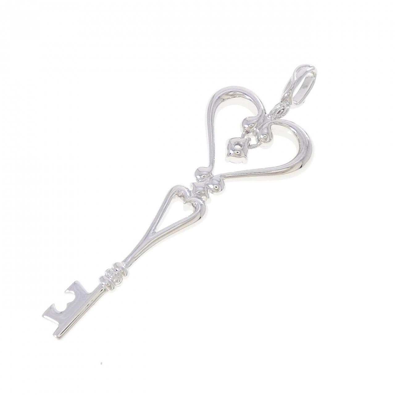 K18WG キー×ハート ダイヤモンド ペンダント 0.15CT