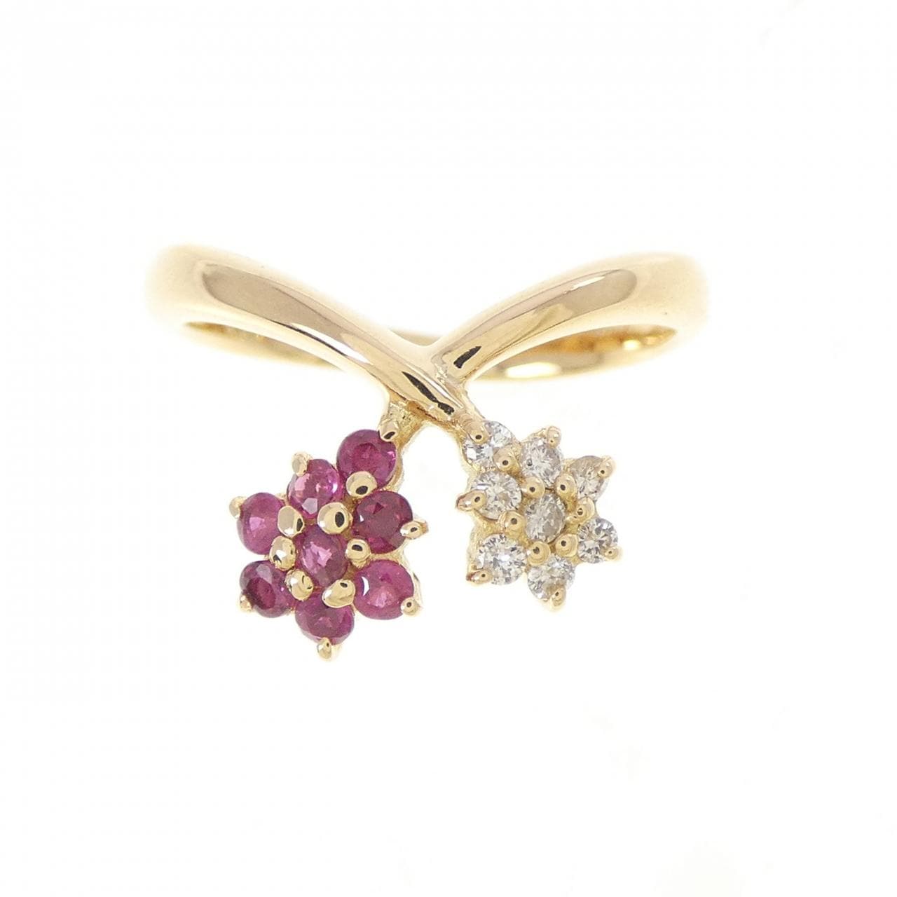 K18YG フラワー ルビー リング 0.25CT