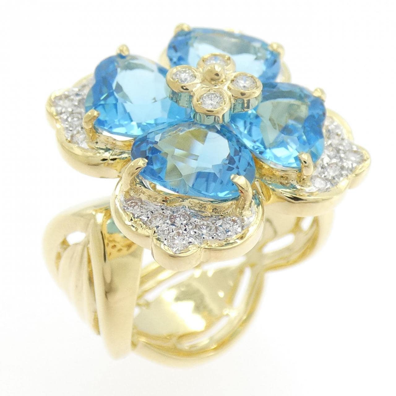 K18YG/K18WG フラワー ブルートパーズ リング 6.67CT