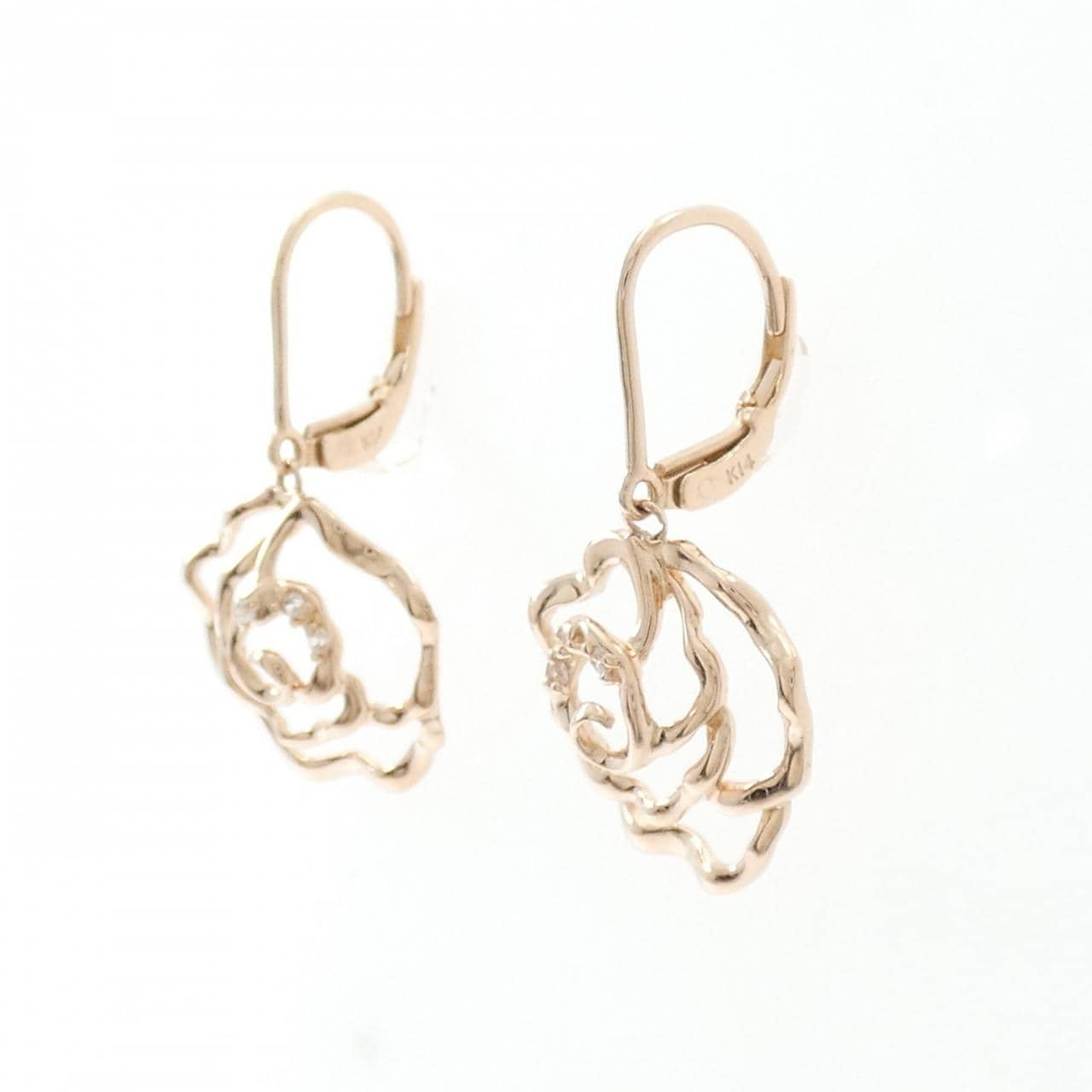 K14PG フラワー キュービック ピアス