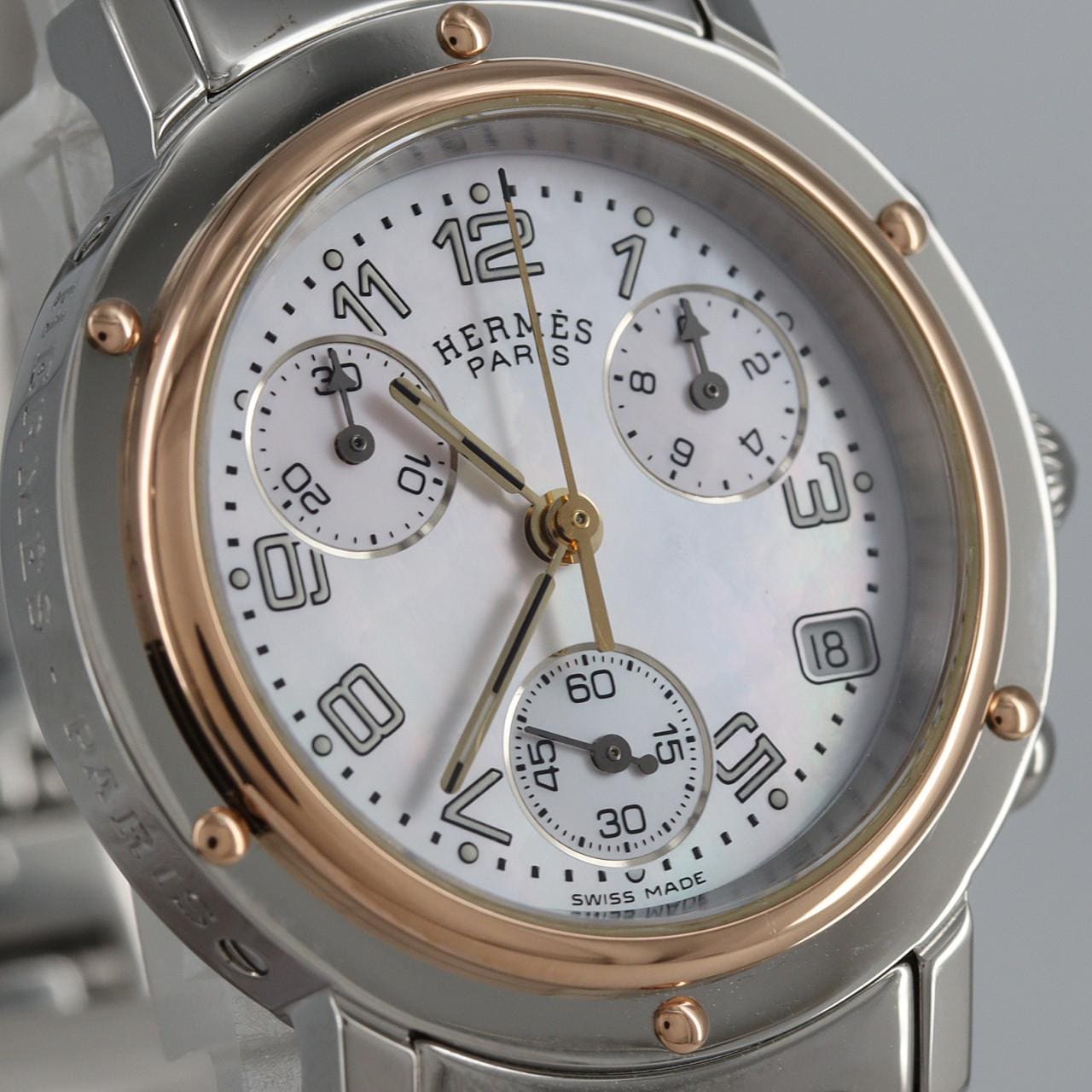 エルメス クリッパ-ナクレクロノグラフ PGコンビ CL1.321 SSxGP クォーツ