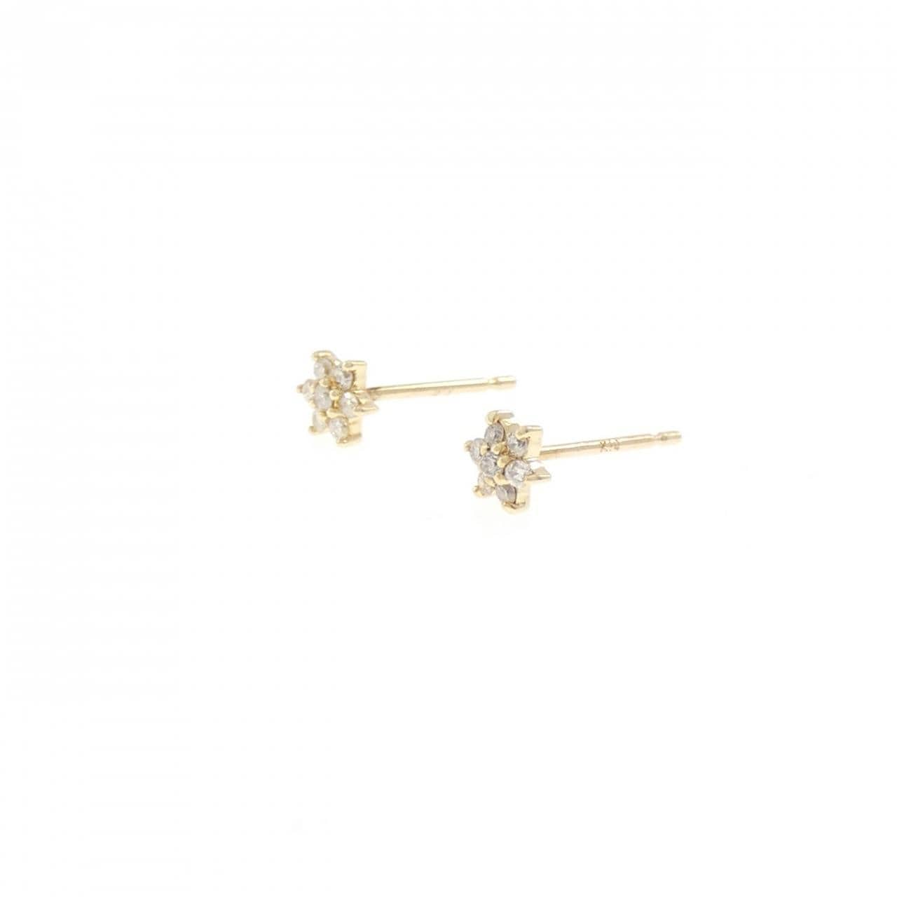 K14YG フラワー ダイヤモンド ピアス 0.10CT