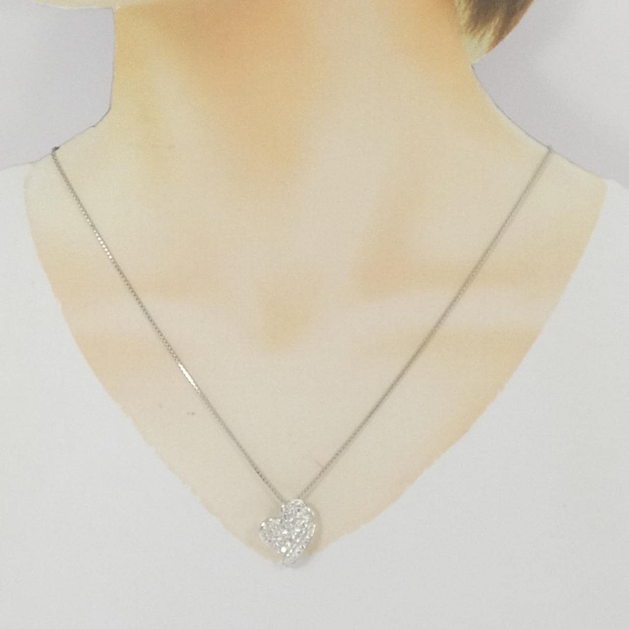 K18WG ハート パヴェ ダイヤモンド ネックレス 0.70CT