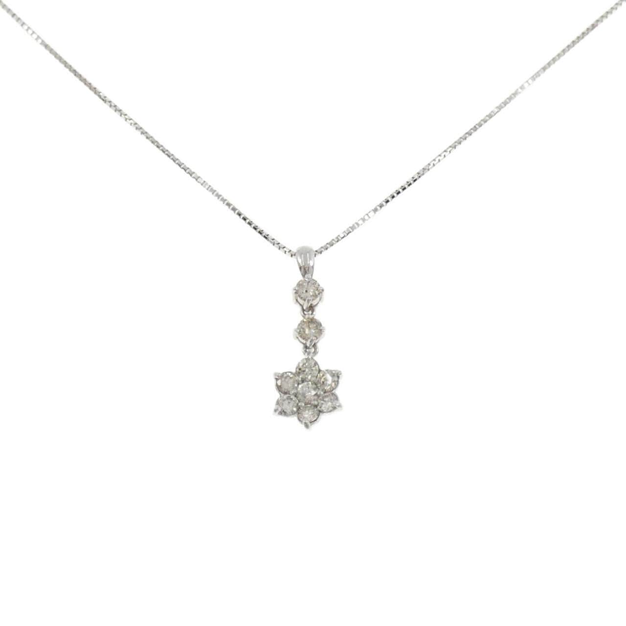 K18WG フラワー ダイヤモンド ネックレス 0.51CT