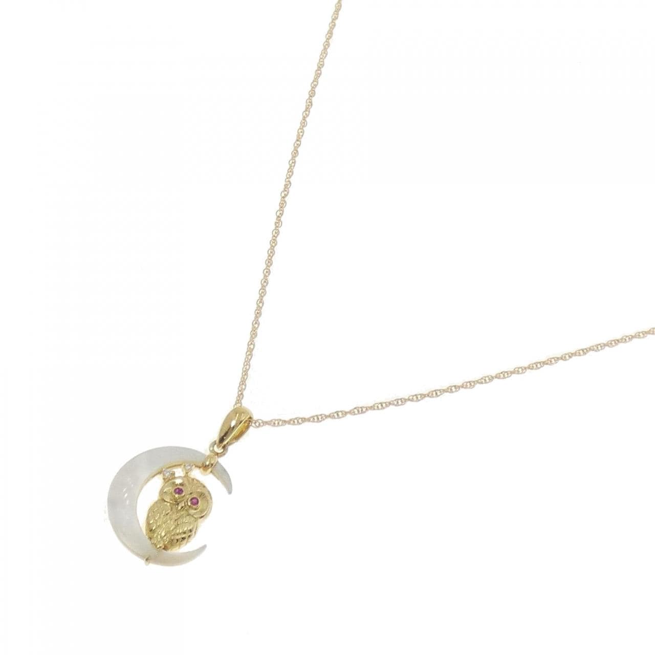 K18YG ムーン×フクロウ マザーオブパール ネックレス