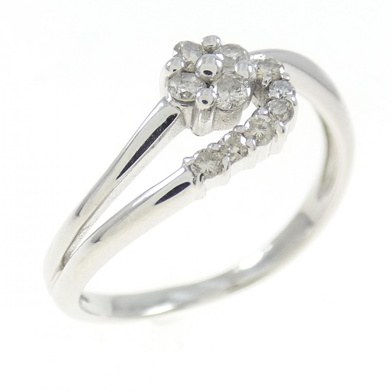 K18WG花朵钻石戒指0.15CT