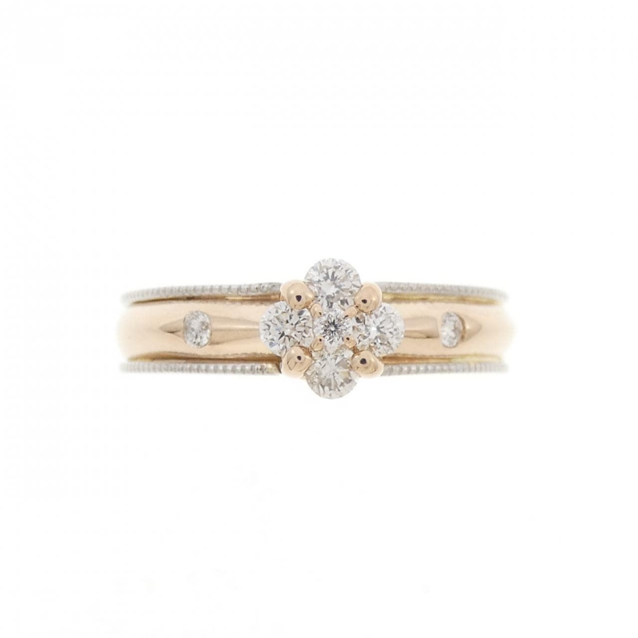 K18PG/PT900花朵钻石戒指0.21CT
