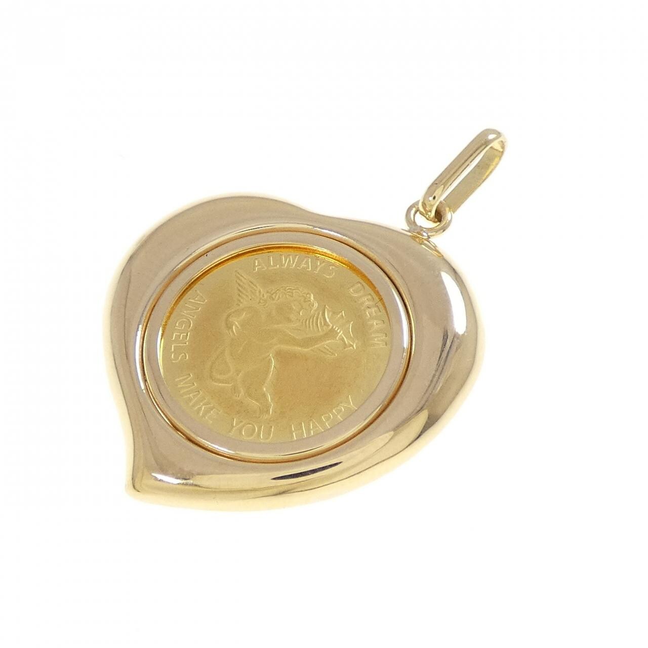 K18YG(枠) ハート コイン ペンダント