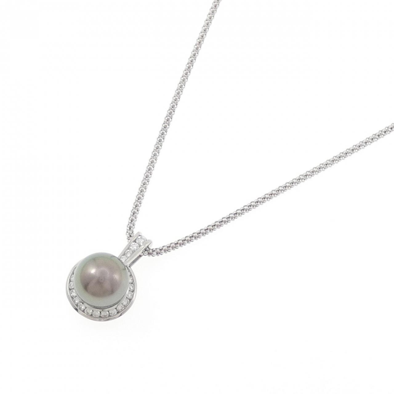 PT900/K18WG Black Pearl Necklace 10.5mm