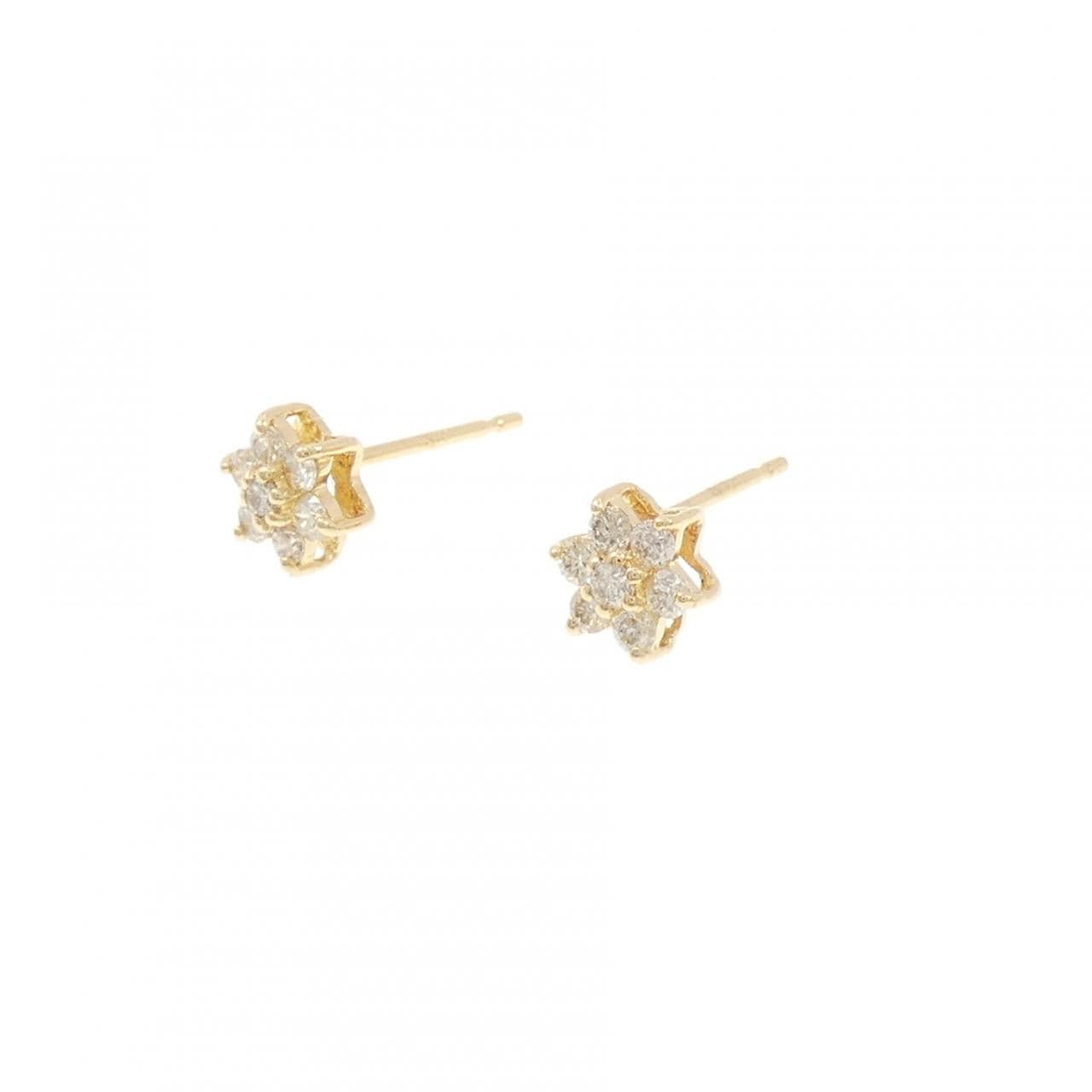 K18YG フラワー ダイヤモンド ピアス 0.20CT
