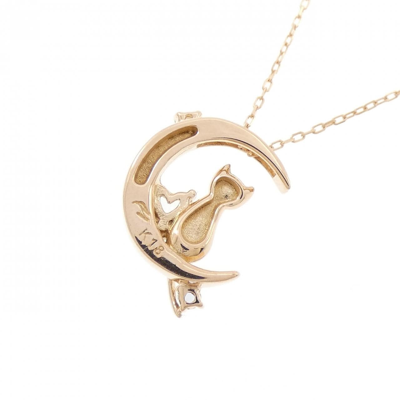 K18PG Cat Moon Color Stone Necklace