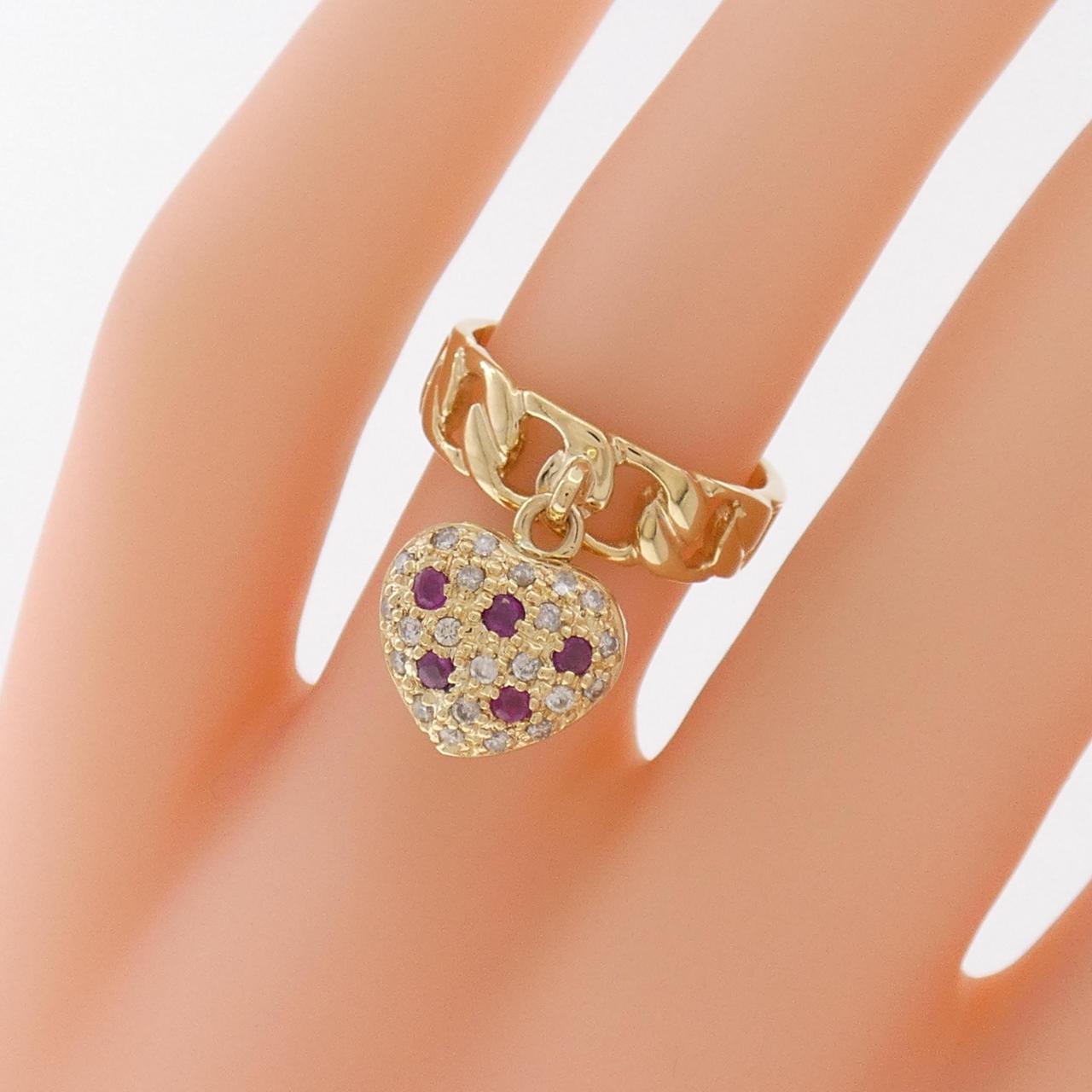 K18YG ハート ルビー リング