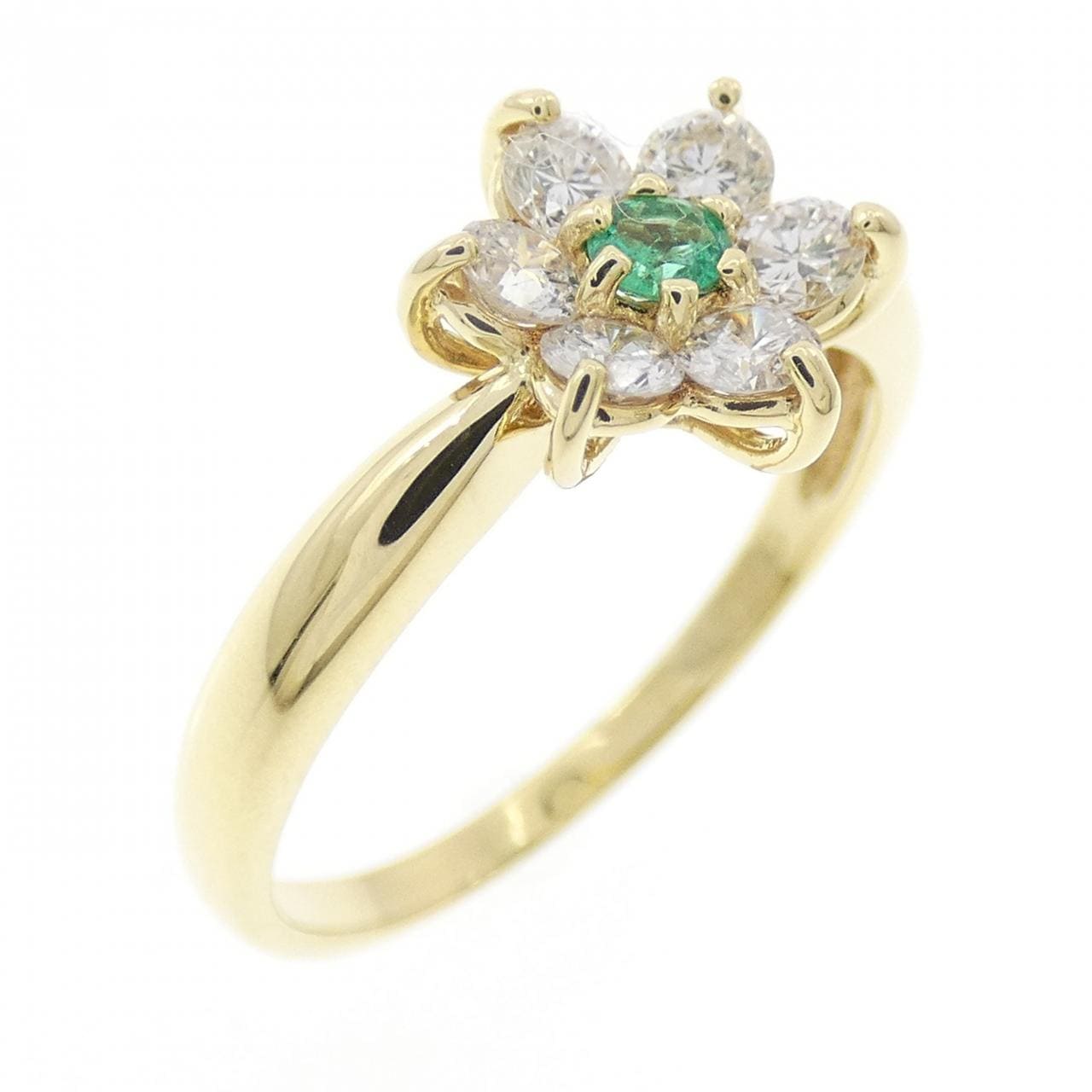 K18YG フラワー エメラルド リング