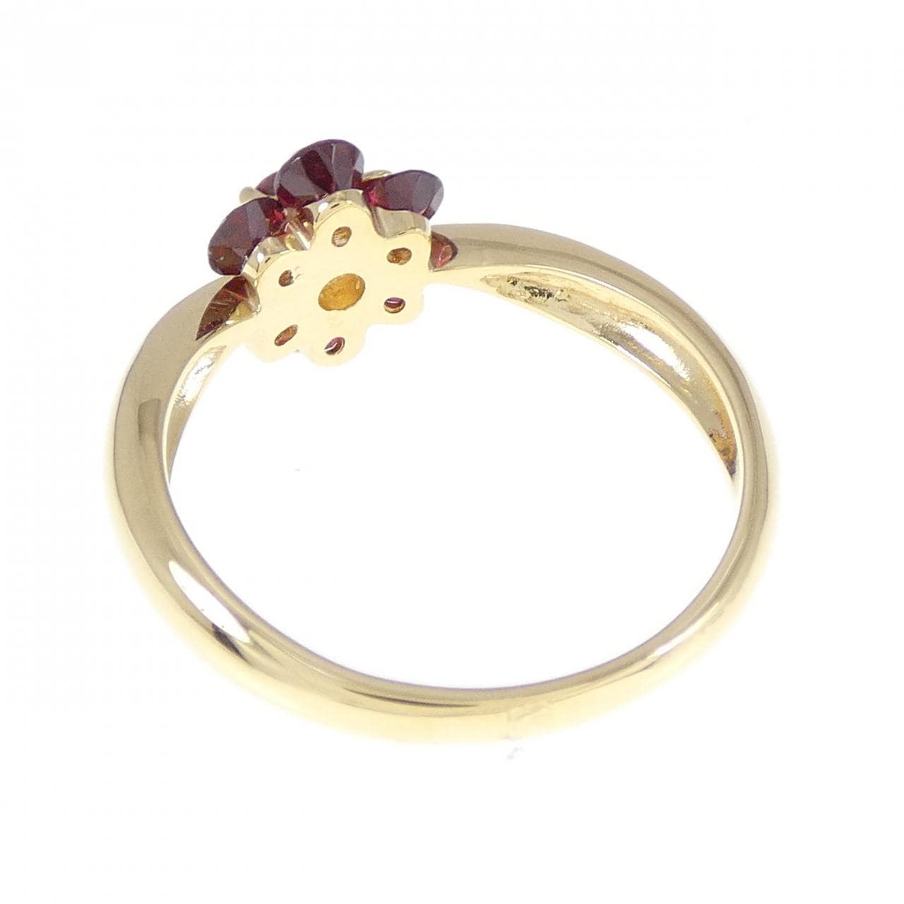 K18YG flower Garnet ring