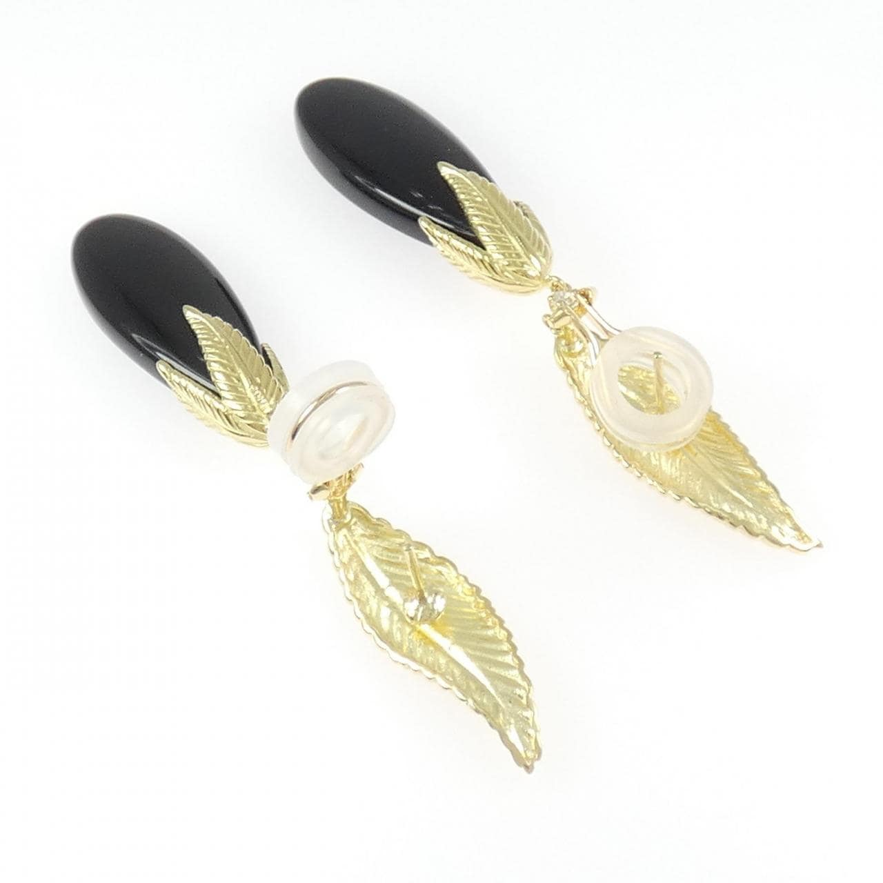 K18YG リーフ オニキス ピアス