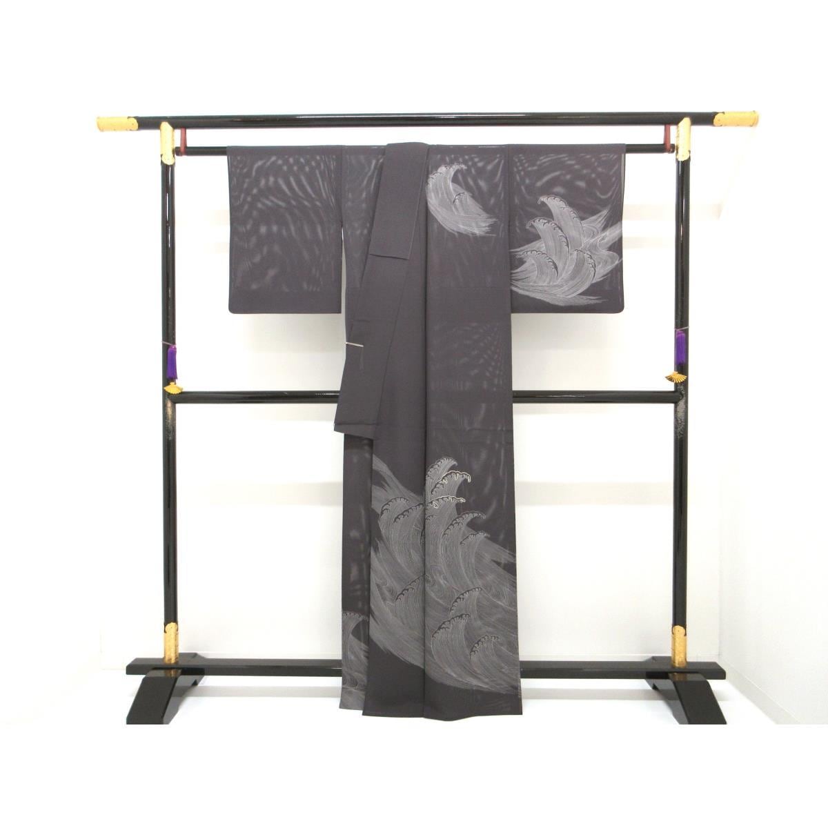単衣　駒絽訪問着　刺繍入り友禅加工　身幅２Ｌ寸