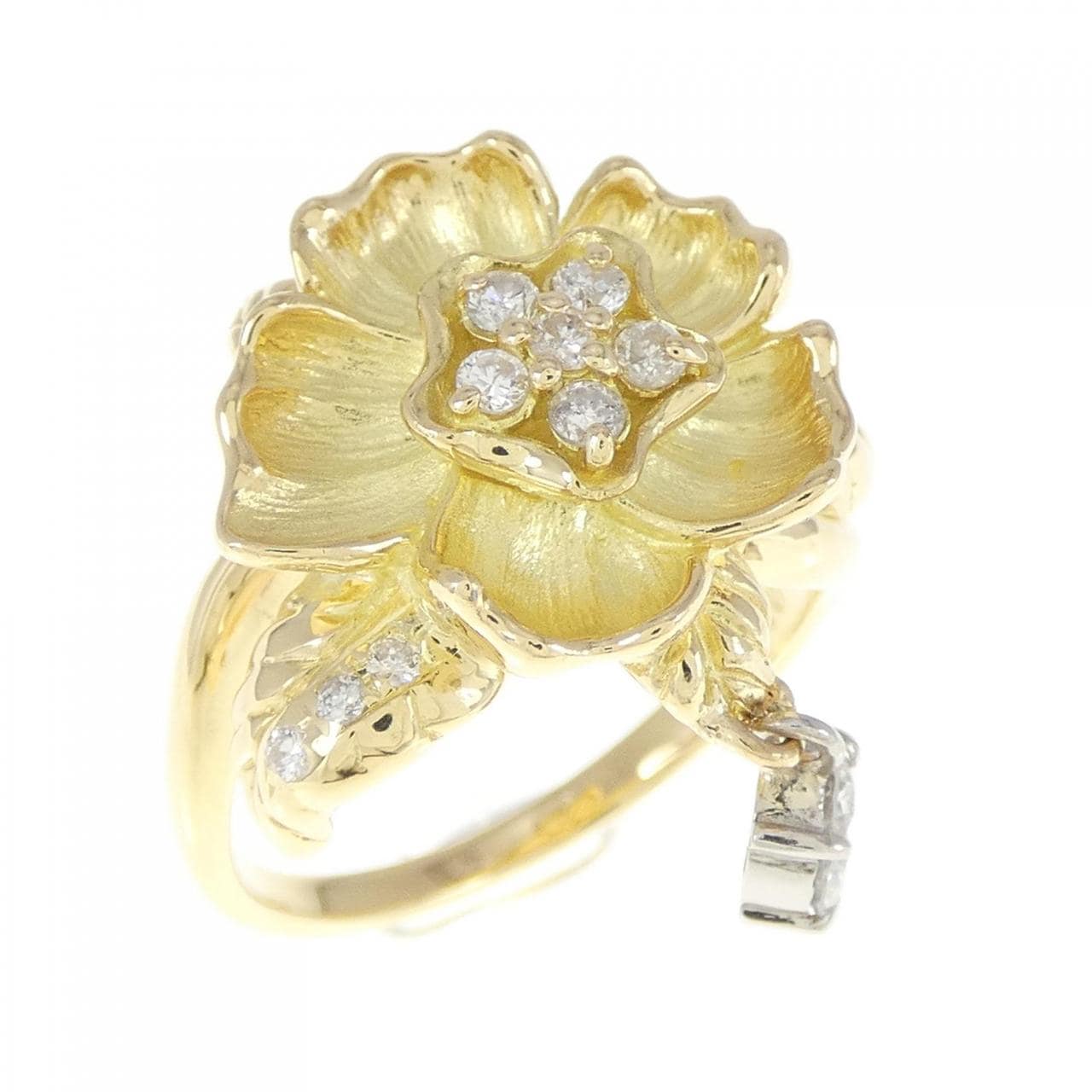 K18YG/PT Flower Diamond Ring 0.21CT