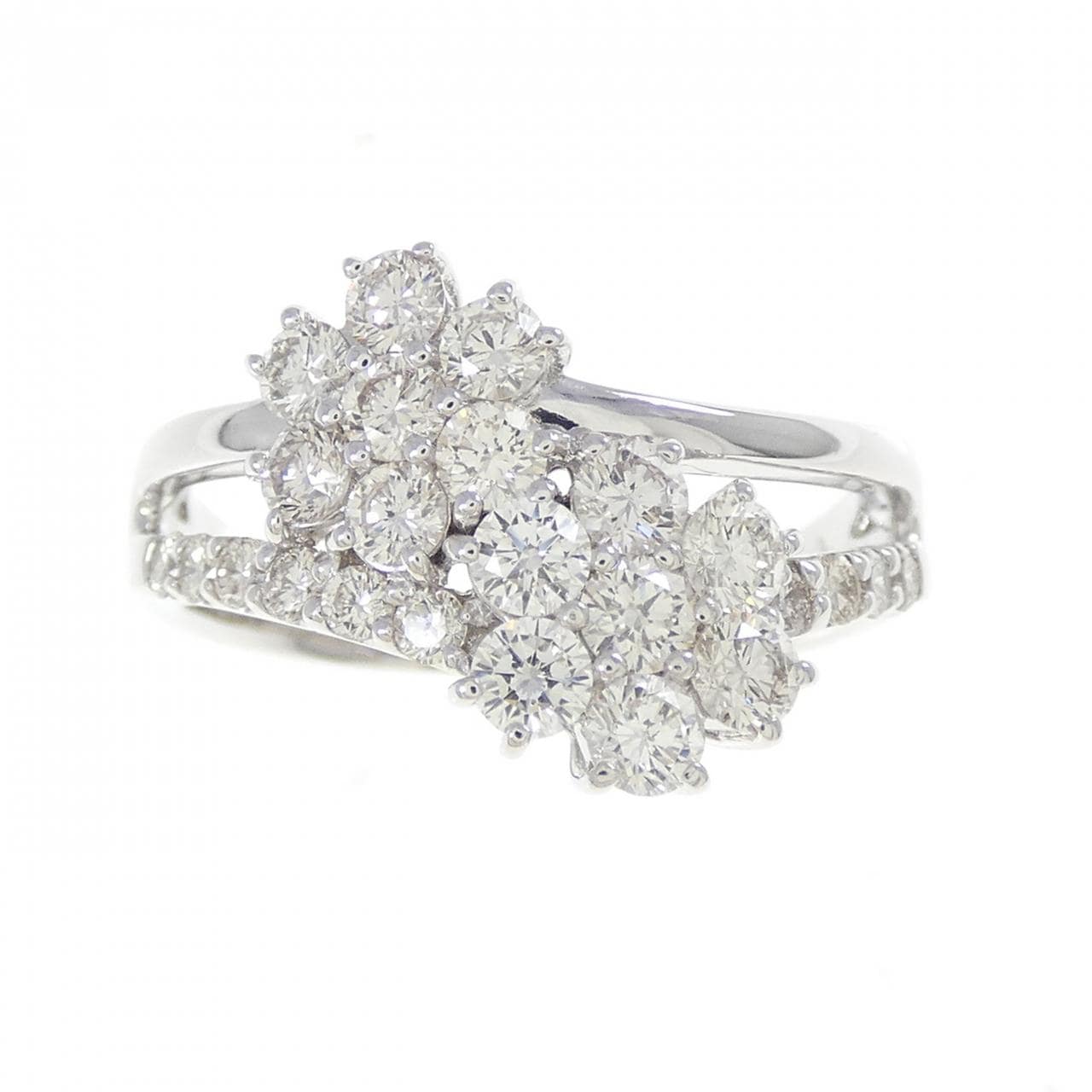 K18WG フラワー ダイヤモンド リング 1.00CT
