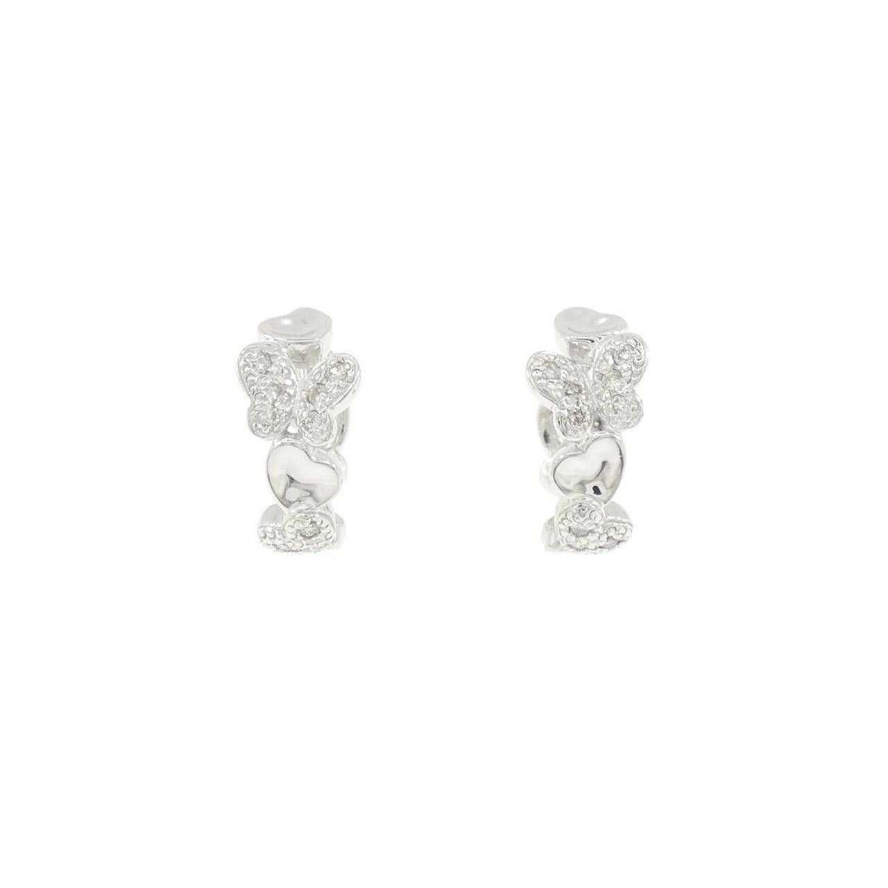 K18WG バタフライ×ハート ダイヤモンド ピアス 0.12CT