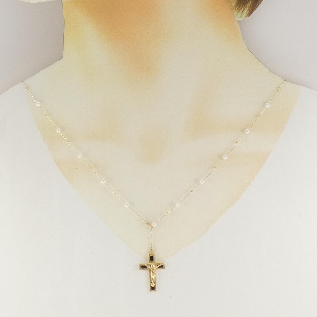 【新品】K18YG クロス アコヤパール ネックレス