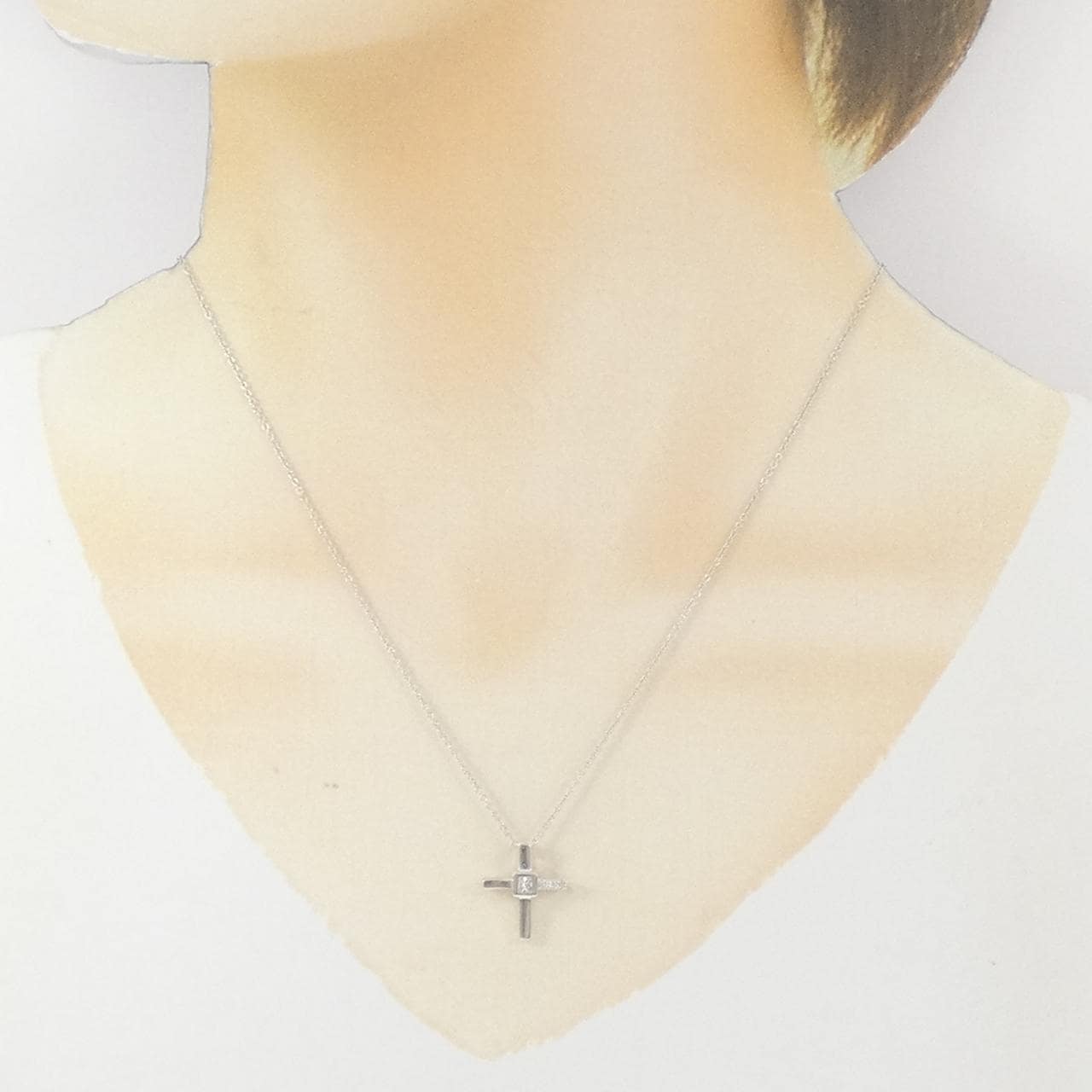 K18WG クロス ダイヤモンド ネックレス