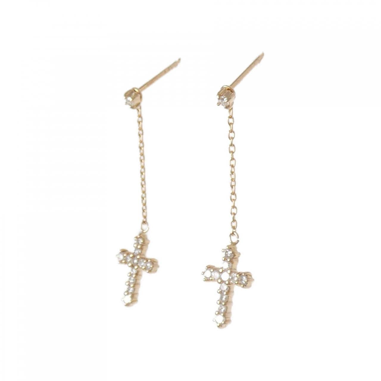 K18PG 2WAY クロス ダイヤモンド ピアス 0.24CT