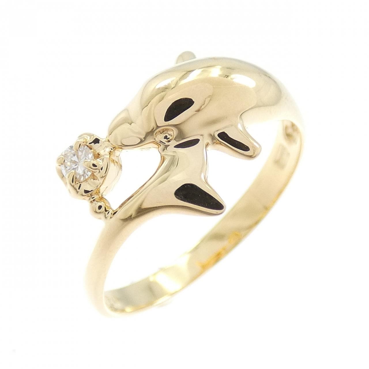 K18YG ドルフィン ダイヤモンド リング 0.04CT