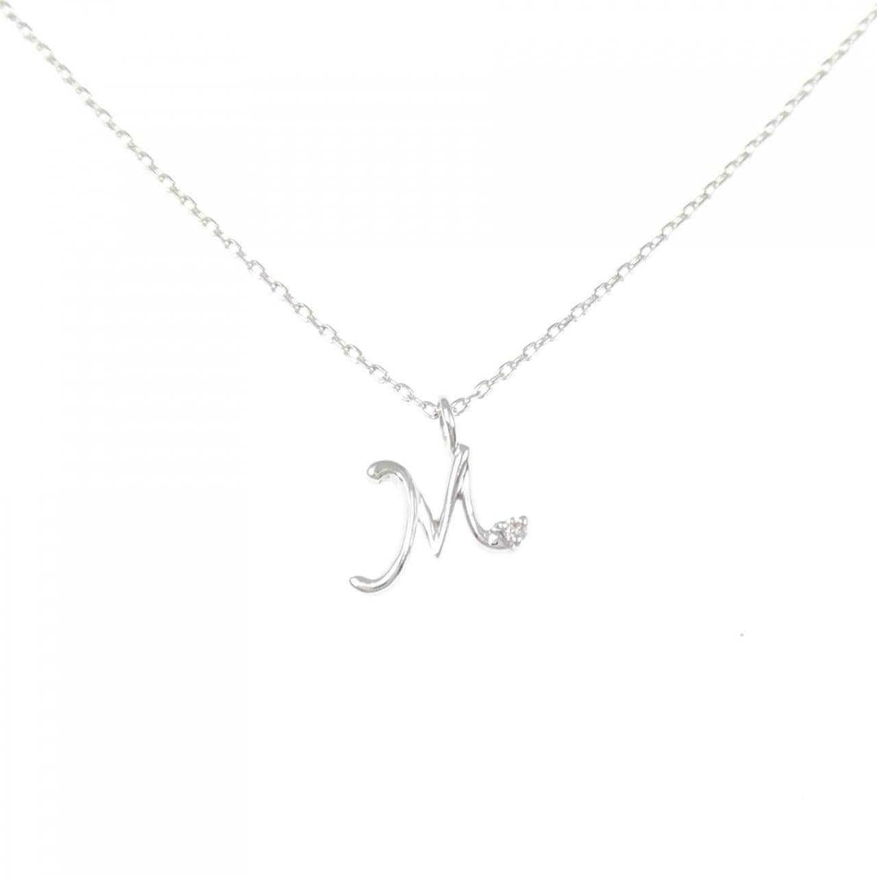 K18WG イニシャルM ダイヤモンド ネックレス 0.01CT