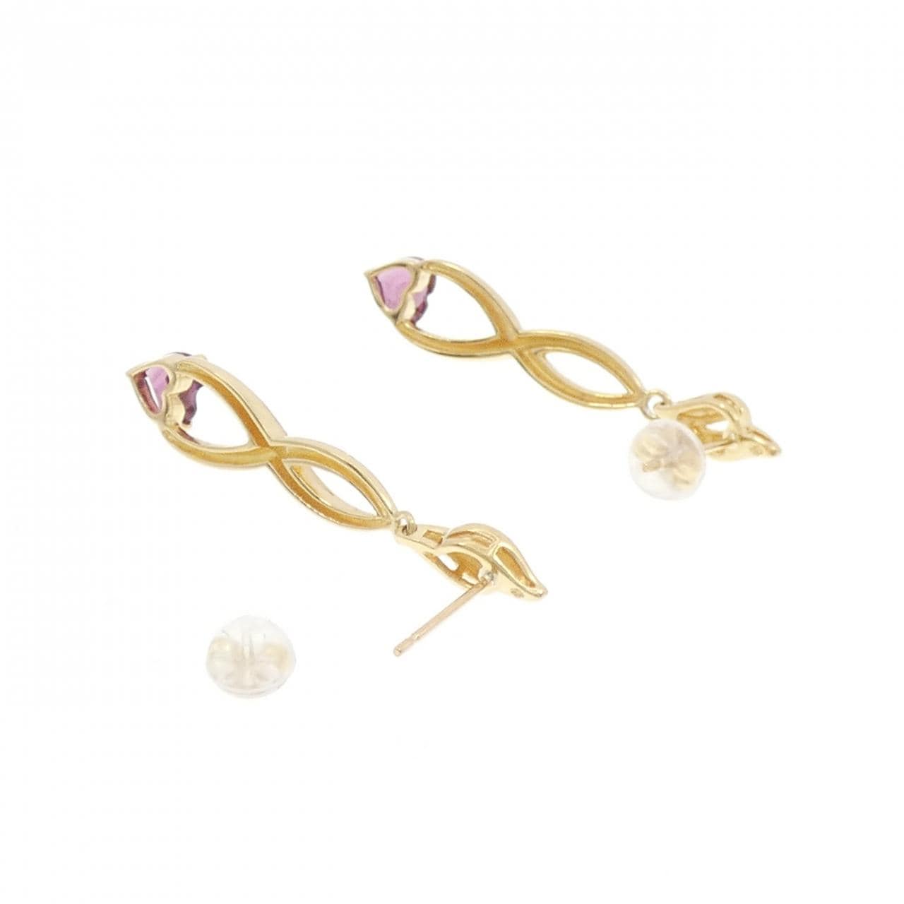 K18YG Heart Garnet Earrings