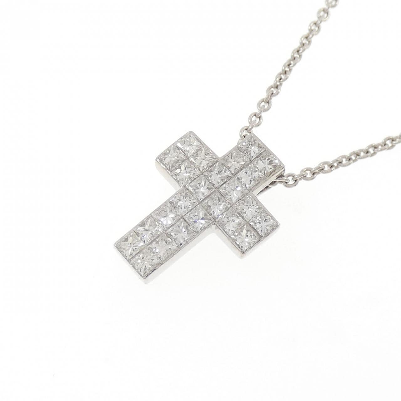 K18WG クロス ダイヤモンド ネックレス 1.14CT