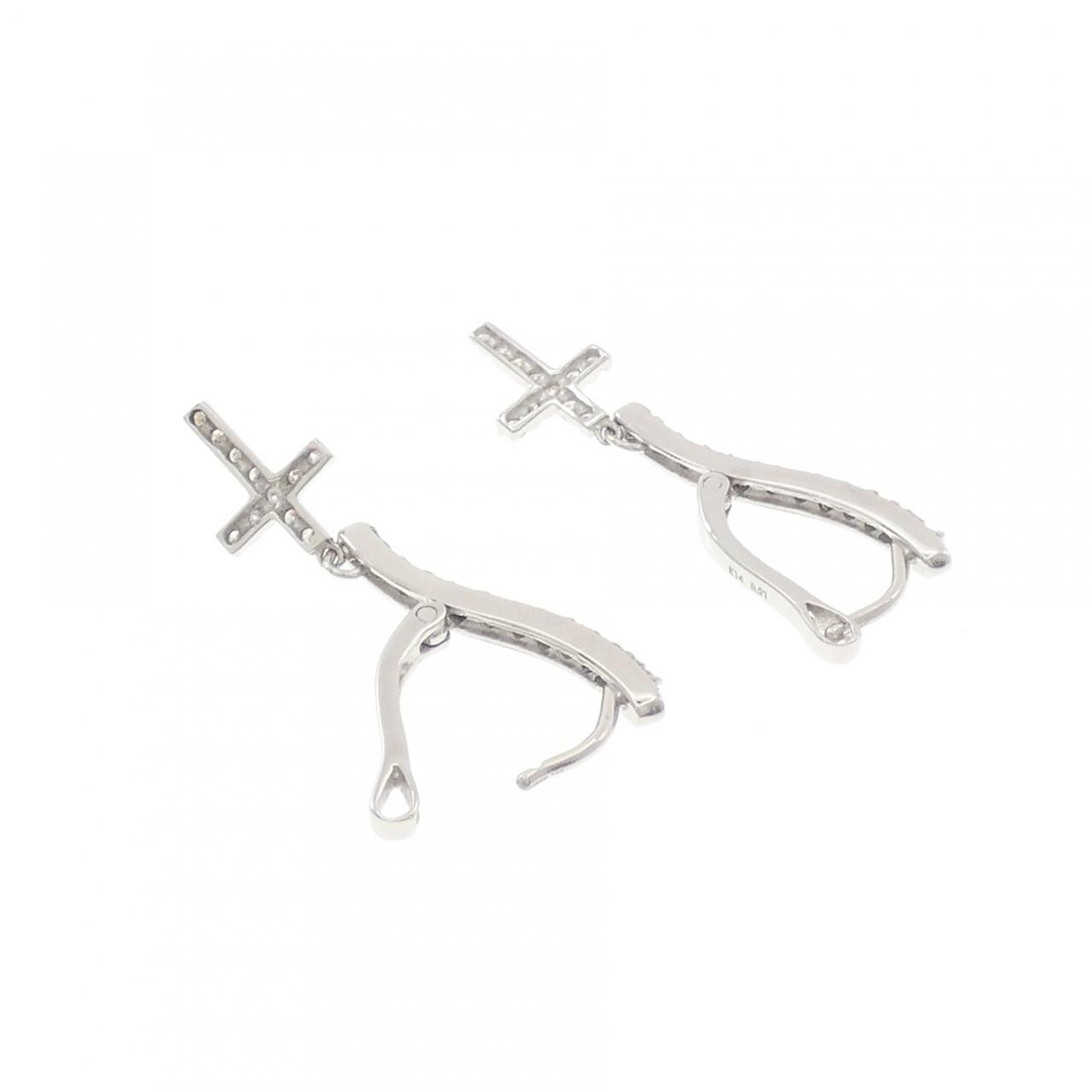 K14WG クロス ダイヤモンド ピアス 0.42CT