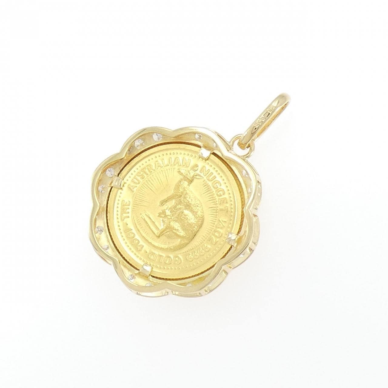 K18YG(枠) ダイヤモンド コイン ペンダント 0.32CT