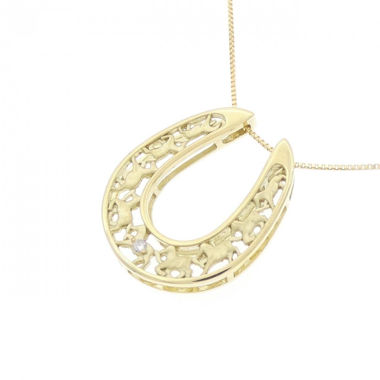 【新品】K18YG ホースシュー ダイヤモンド ネックレス 0.01CT