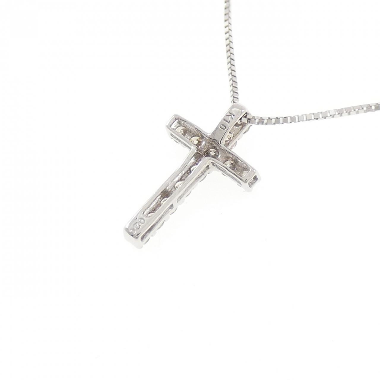 K10WG クロス ダイヤモンド ネックレス 0.20CT