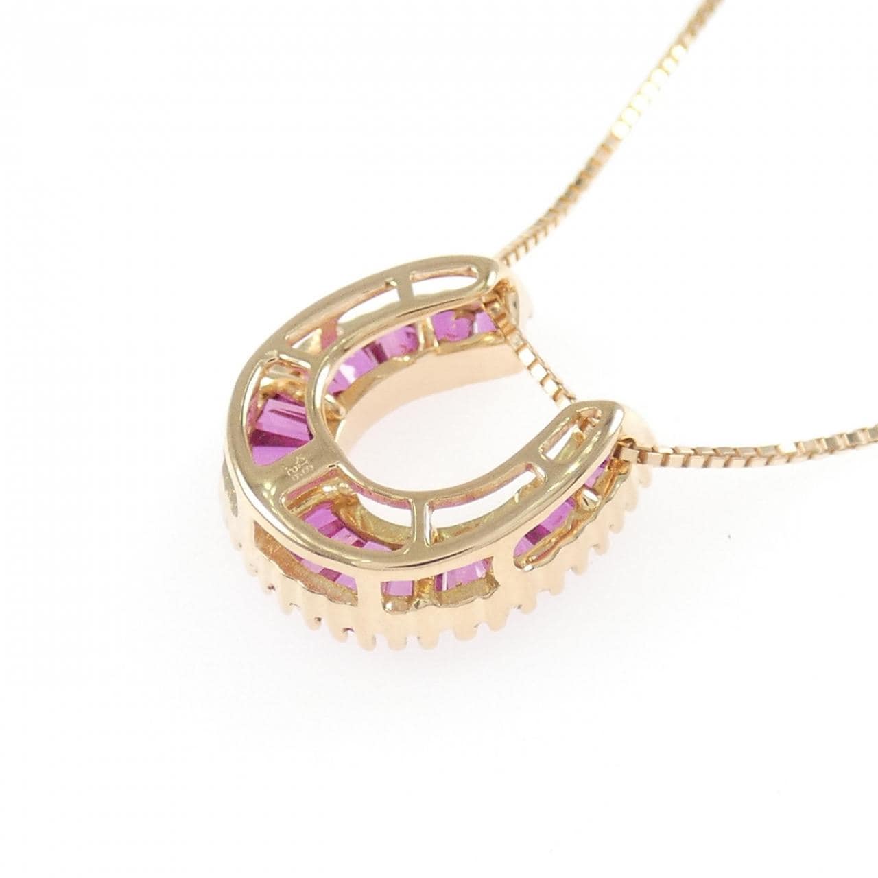 K18PG ホースシュー ルビー ネックレス 1.26CT