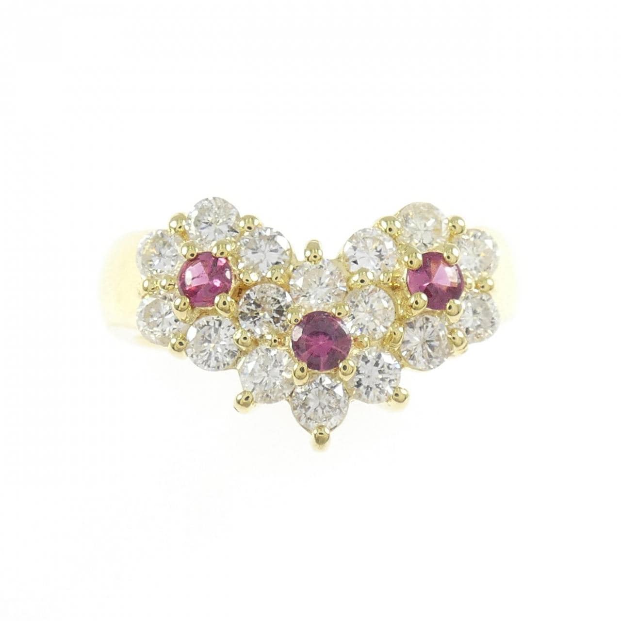 K18YG フラワー ルビー リング 0.18CT