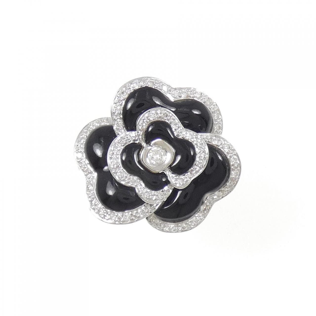 K18WG 花缟黑玛瑙戒指