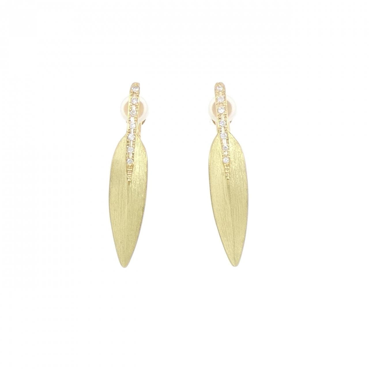 K18YG リーフ ダイヤモンド イヤリング 0.10CT