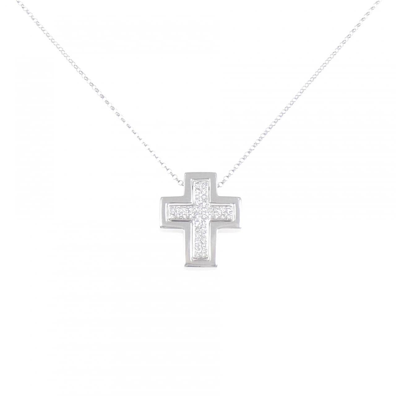 K18WG/750WG クロス ダイヤモンド ネックレス 0.26CT