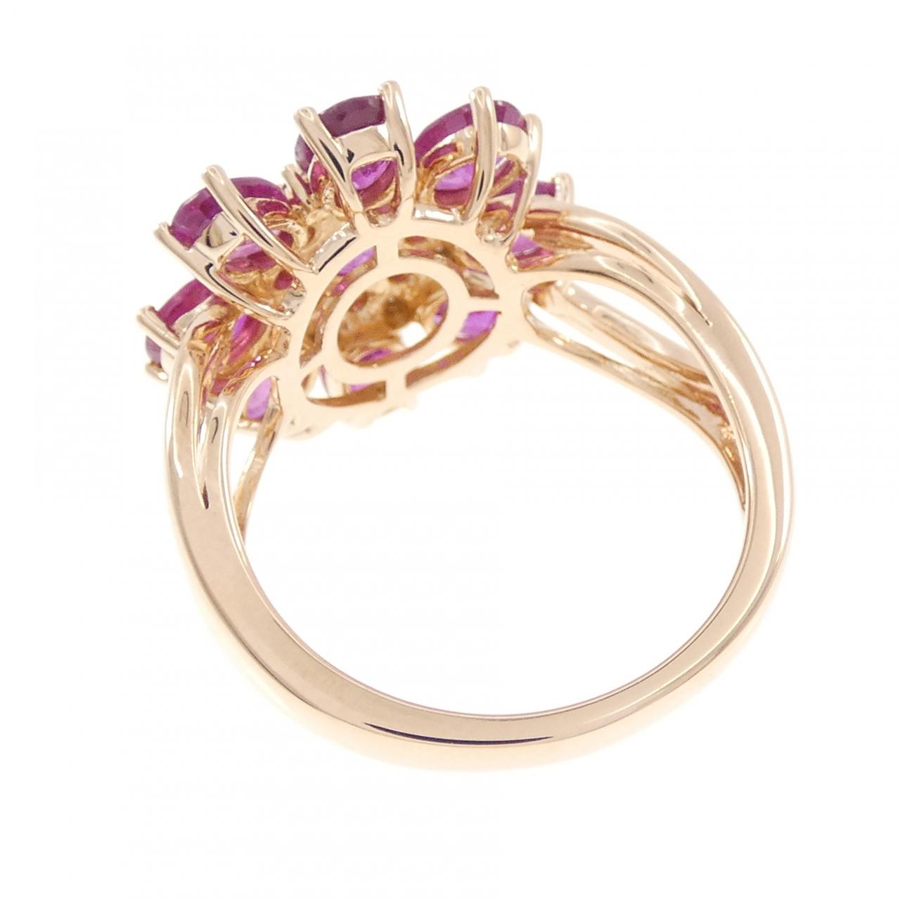 K18PG フラワー ルビー リング 2.74CT
