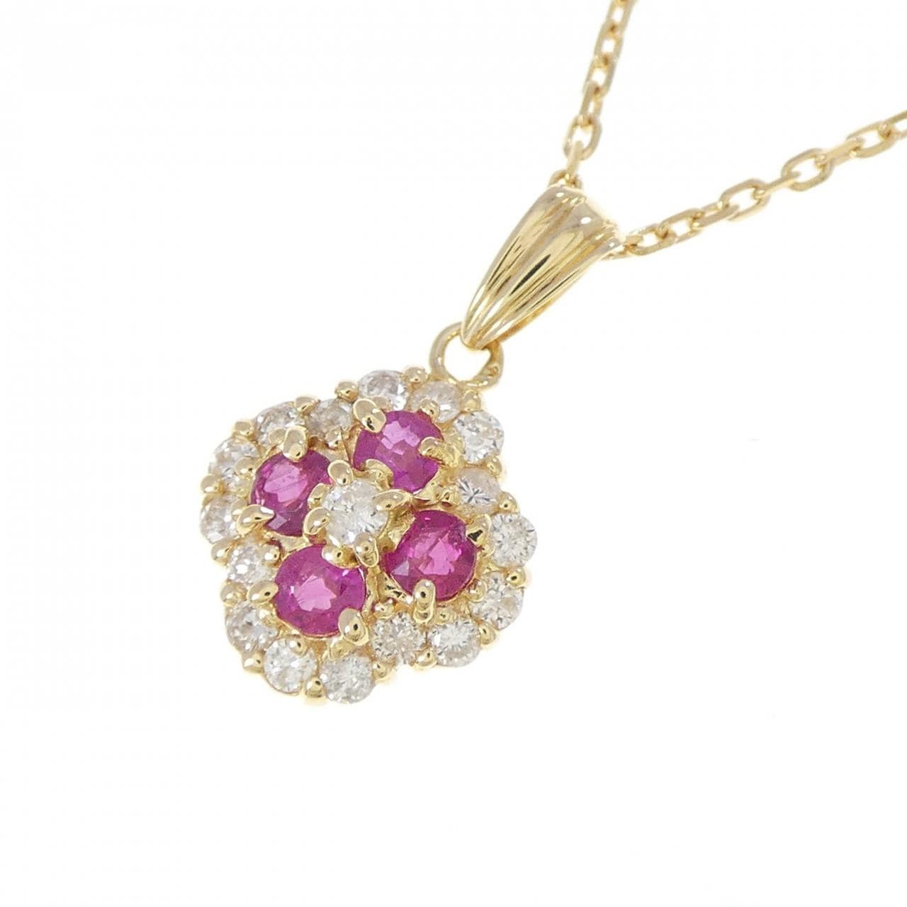 K18YG フラワー ルビー ネックレス
