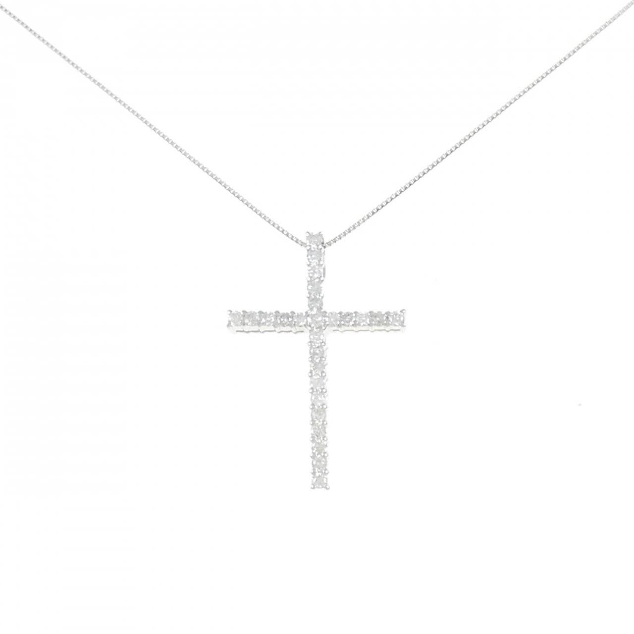 K18WG クロス ダイヤモンド ネックレス 0.50CT