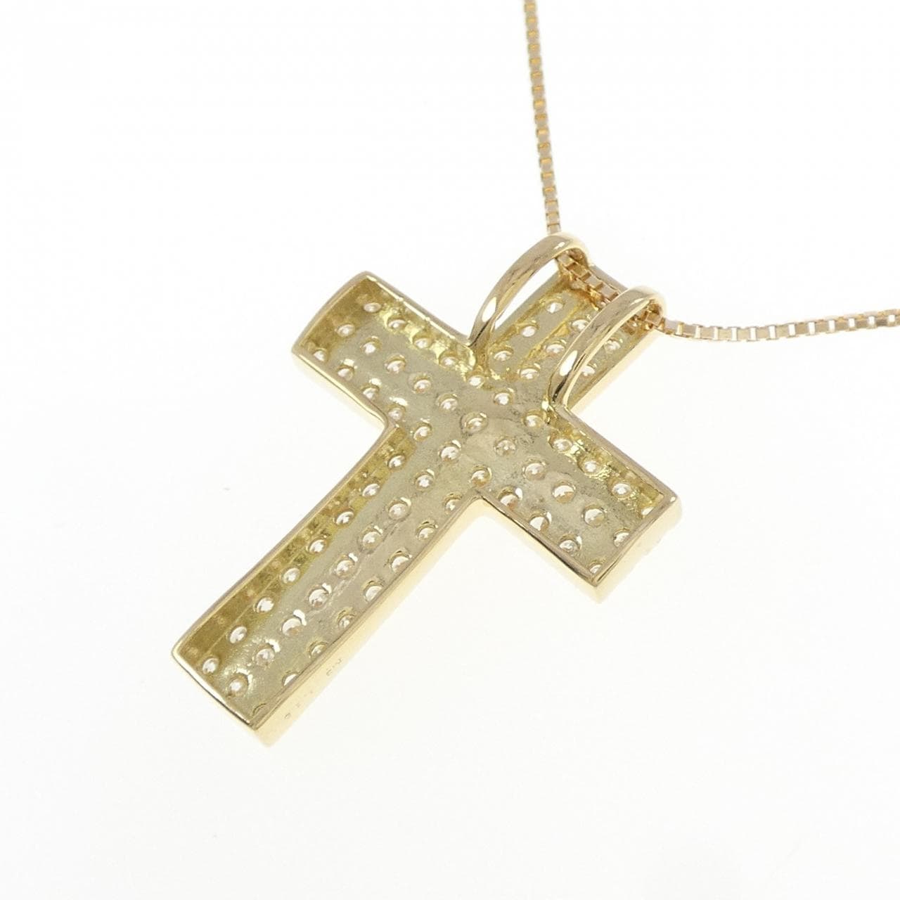 K18YG クロス ダイヤモンド パヴェ ダイヤモンド ネックレス 1.15CT