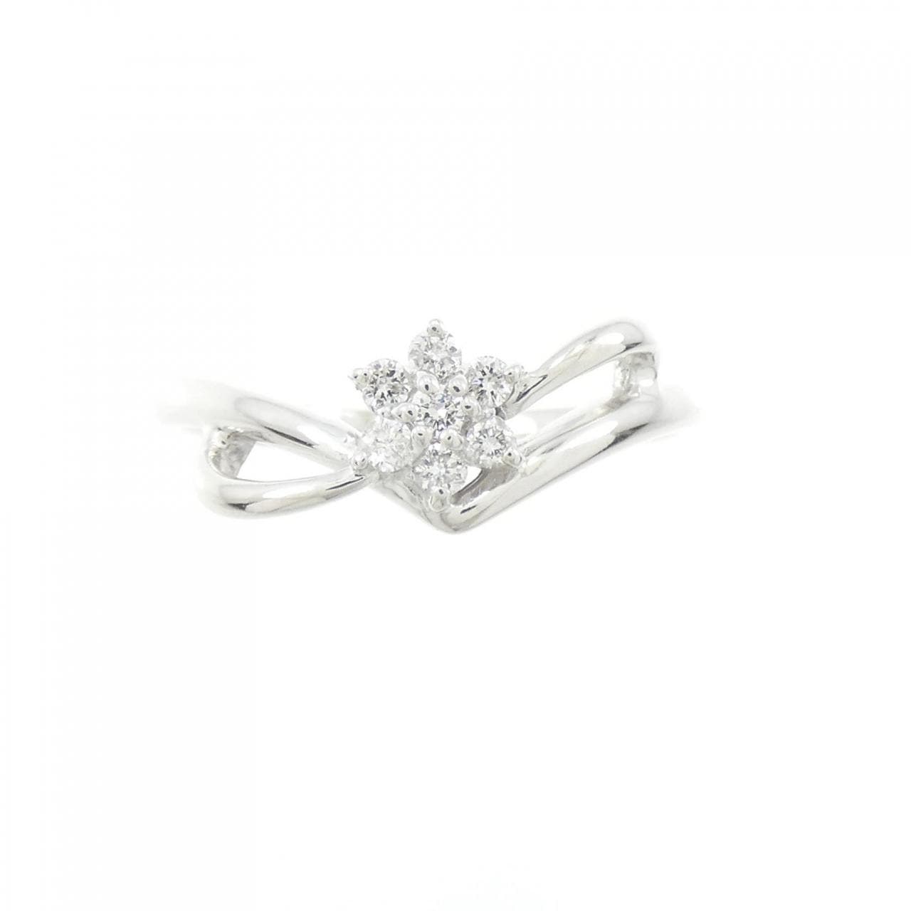 K18WG フラワー ダイヤモンド リング 0.10CT